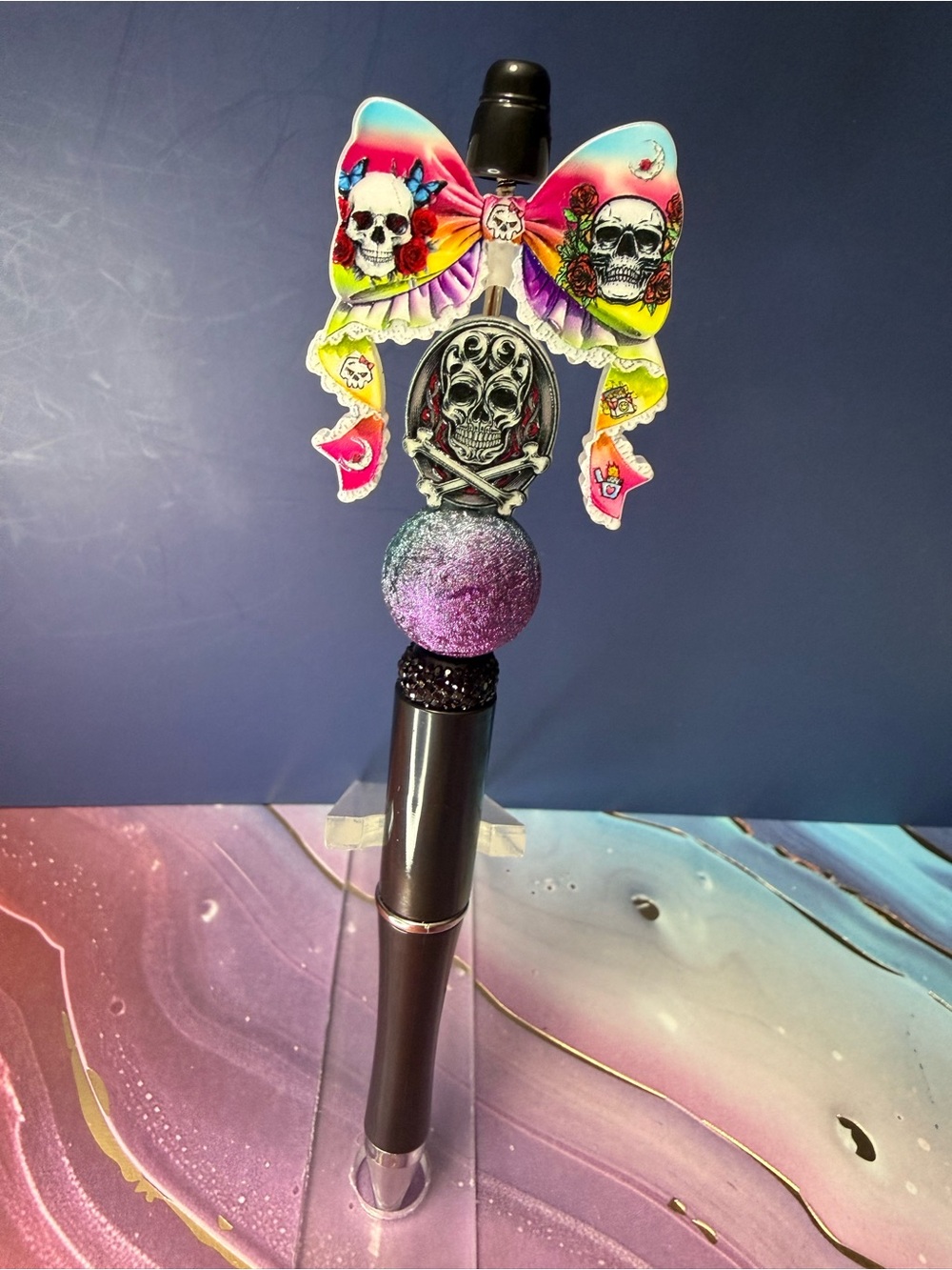 New Multicolor Skull Bow Pen